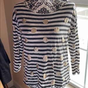J. Crew Polka Dot Striped Boat Neck Tee Medium